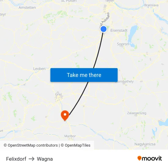 Felixdorf to Wagna map