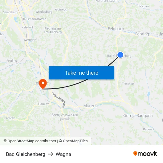 Bad Gleichenberg to Wagna map