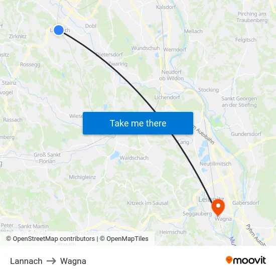 Lannach to Wagna map