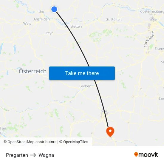 Pregarten to Wagna map