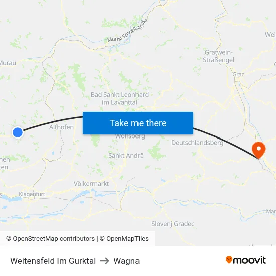 Weitensfeld Im Gurktal to Wagna map