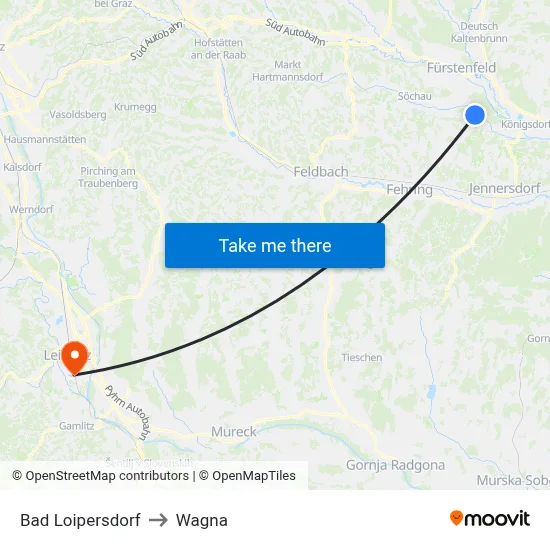 Bad Loipersdorf to Wagna map