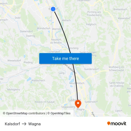 Kalsdorf to Wagna map