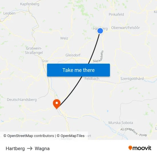 Hartberg to Wagna map