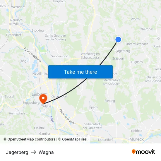 Jagerberg to Wagna map