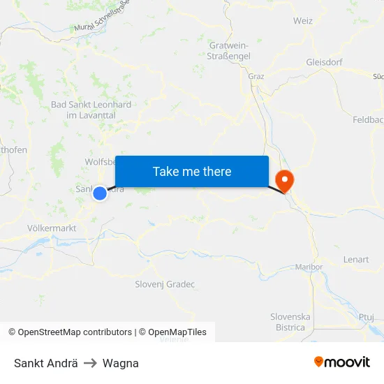 Sankt Andrä to Wagna map