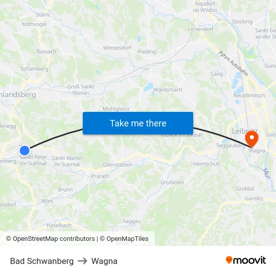 Bad Schwanberg to Wagna map