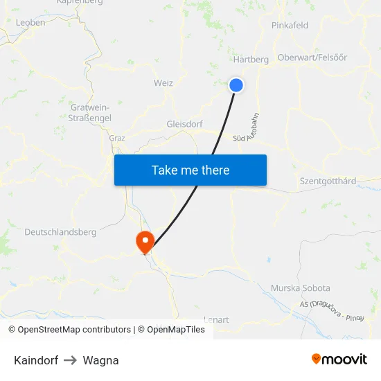 Kaindorf to Wagna map