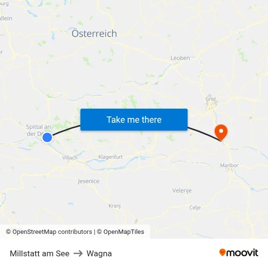 Millstatt am See to Wagna map