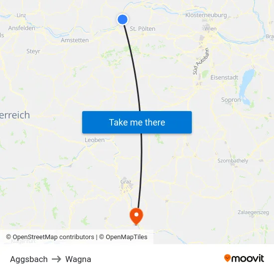 Aggsbach to Wagna map