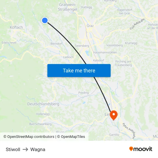 Stiwoll to Wagna map