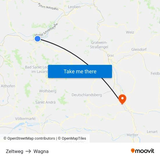 Zeltweg to Wagna map