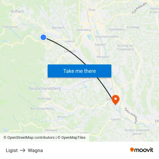 Ligist to Wagna map