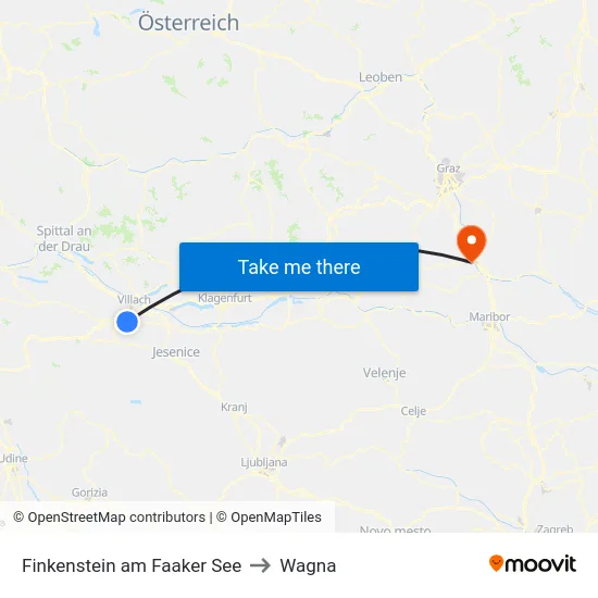 Finkenstein am Faaker See to Wagna map