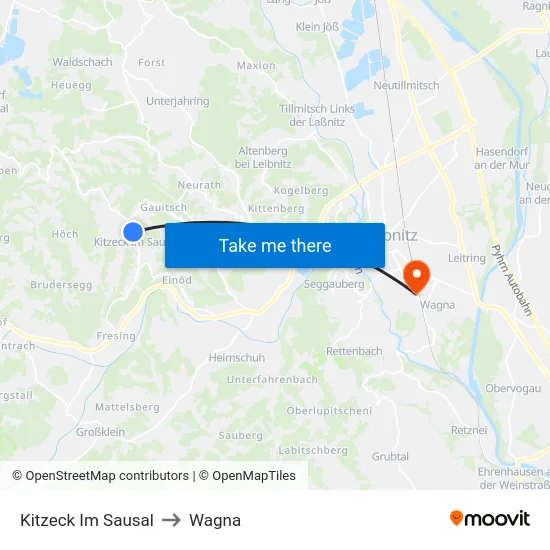 Kitzeck Im Sausal to Wagna map