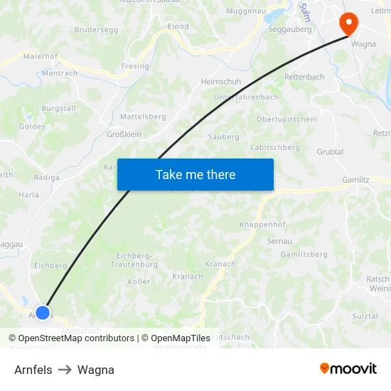 Arnfels to Wagna map