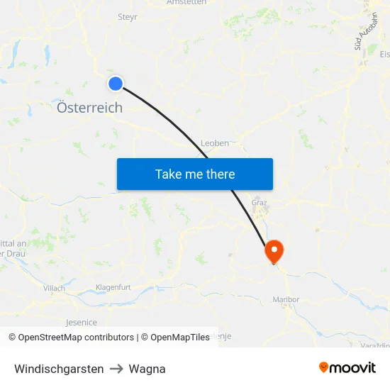 Windischgarsten to Wagna map
