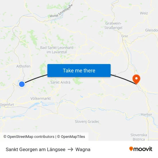 Sankt Georgen am Längsee to Wagna map