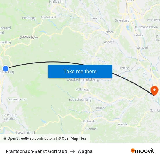 Frantschach-Sankt Gertraud to Wagna map