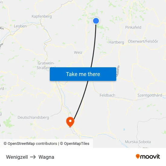 Wenigzell to Wagna map