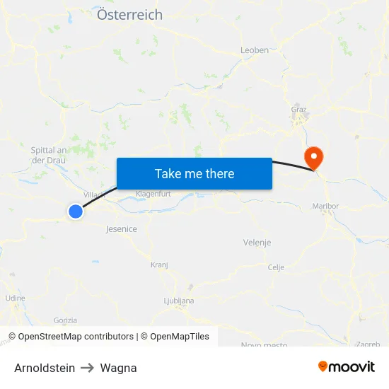 Arnoldstein to Wagna map