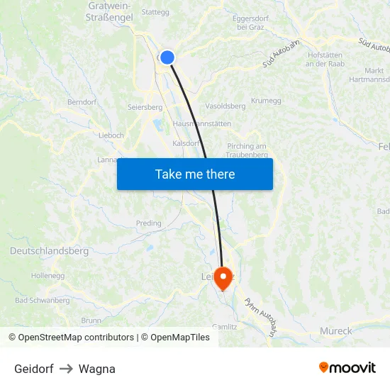 Geidorf to Wagna map