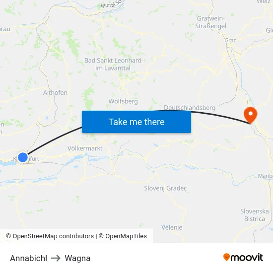 Annabichl to Wagna map