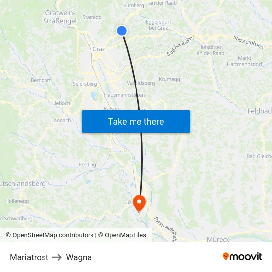 Mariatrost to Wagna map