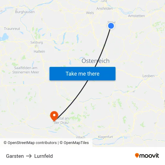 Garsten to Lurnfeld map