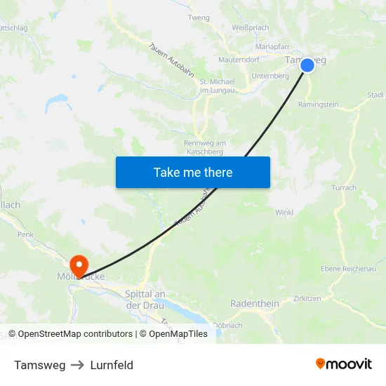 Tamsweg to Lurnfeld map