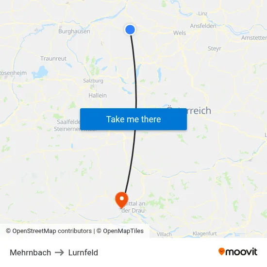 Mehrnbach to Lurnfeld map