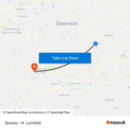 Seckau to Lurnfeld map