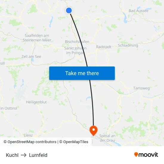 Kuchl to Lurnfeld map