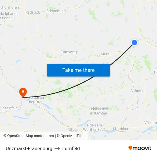 Unzmarkt-Frauenburg to Lurnfeld map