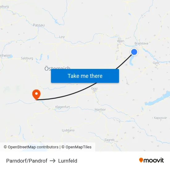 Parndorf/Pandrof to Lurnfeld map