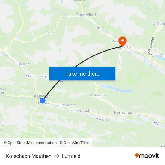 Kötschach-Mauthen to Lurnfeld map