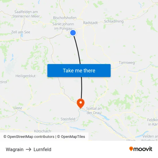 Wagrain to Lurnfeld map