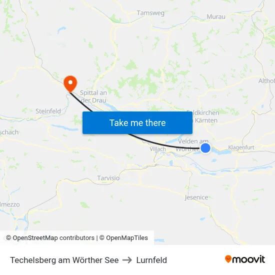 Techelsberg am Wörther See to Lurnfeld map