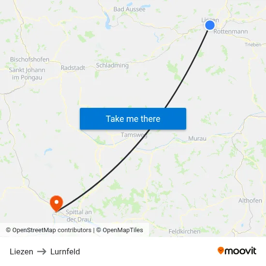 Liezen to Lurnfeld map