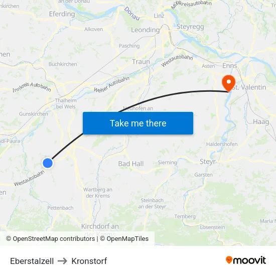 Eberstalzell to Kronstorf map