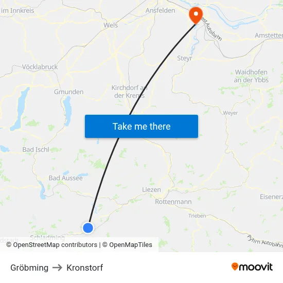 Gröbming to Kronstorf map