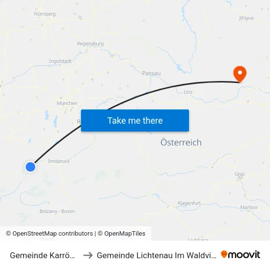 Gemeinde Karrösten to Gemeinde Lichtenau Im Waldviertel map