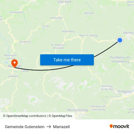 Gemeinde Gutenstein to Mariazell map