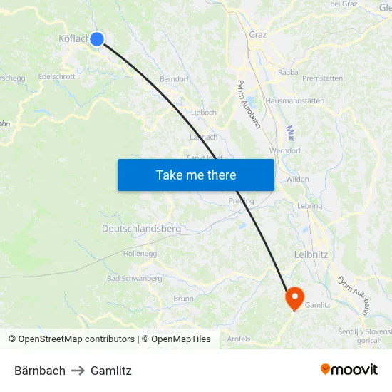 Bärnbach to Gamlitz map