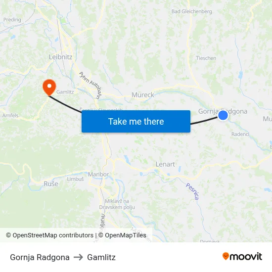 Gornja Radgona to Gamlitz map