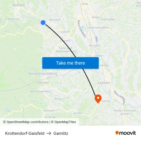 Krottendorf-Gaisfeld to Gamlitz map
