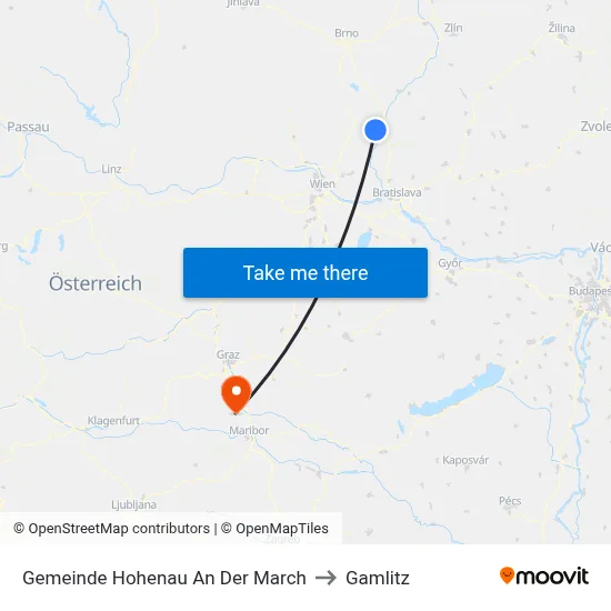 Gemeinde Hohenau An Der March to Gamlitz map