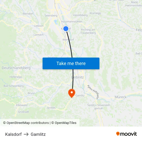 Kalsdorf to Gamlitz map