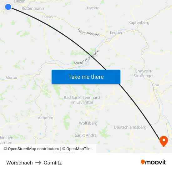 Wörschach to Gamlitz map
