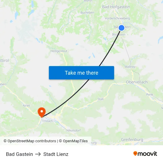 Bad Gastein to Stadt Lienz map